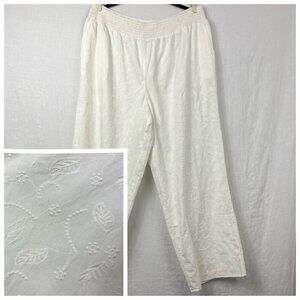 Coldwater Creek Wide‎ Leg Eyelet Pull On Pants Womens XL White Cottage Romantic